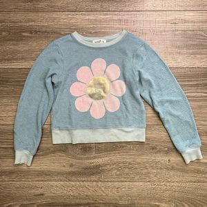 Wildfox Kids Girls Blue Sweatshirt size 4 Comfy Cozy Pink Flower Boho